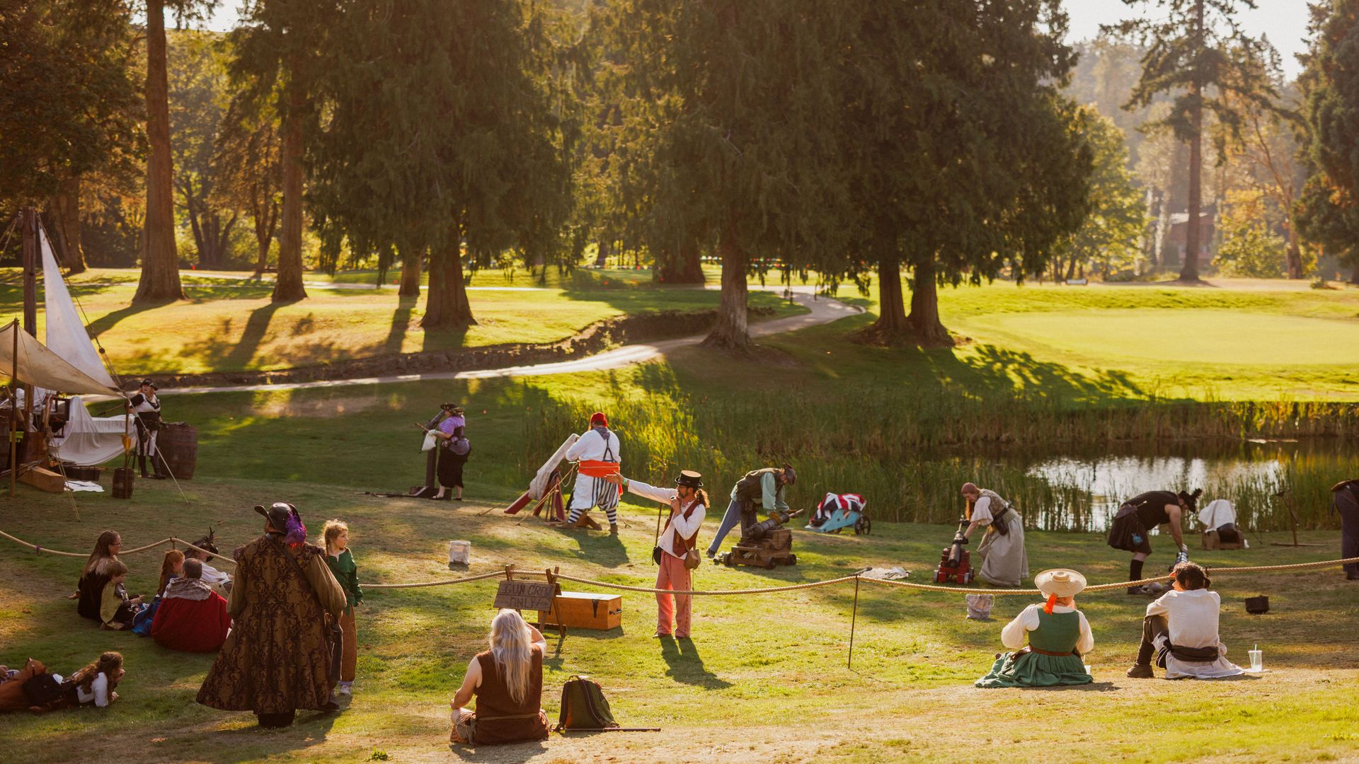 Aerial view of festival grounds at golden hour