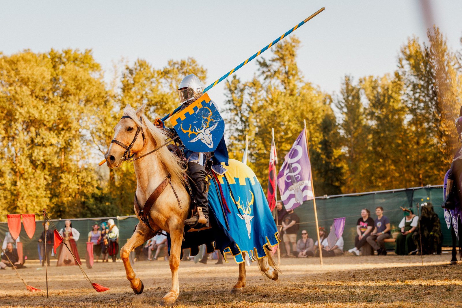 Seattle Knight in armor on a blonde horse